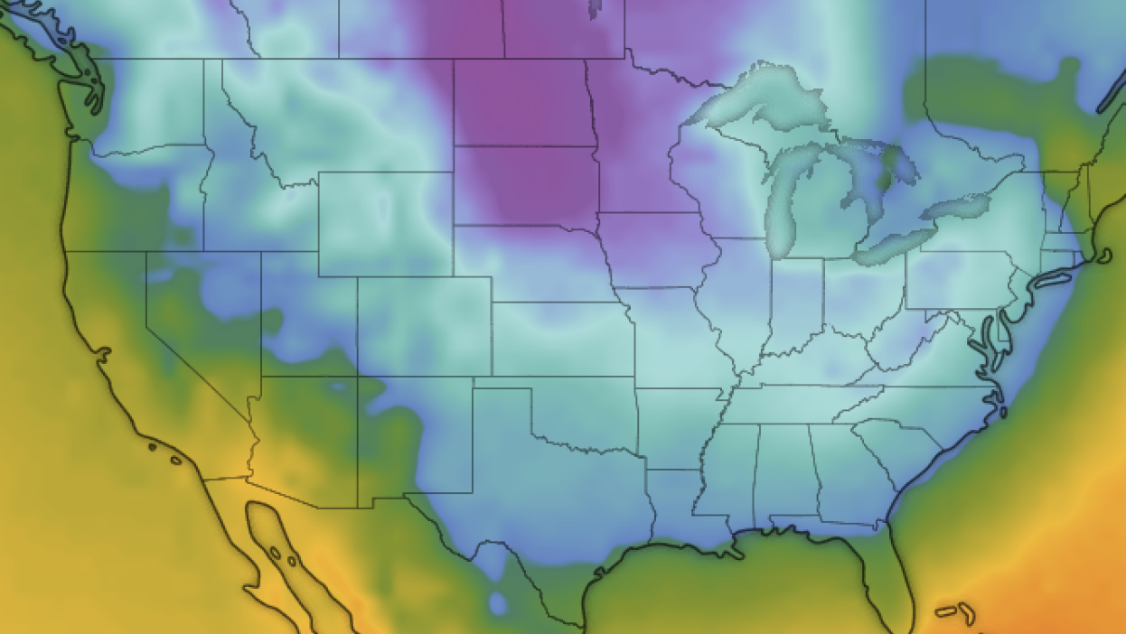 a map showing cold temperatures in the U.S.