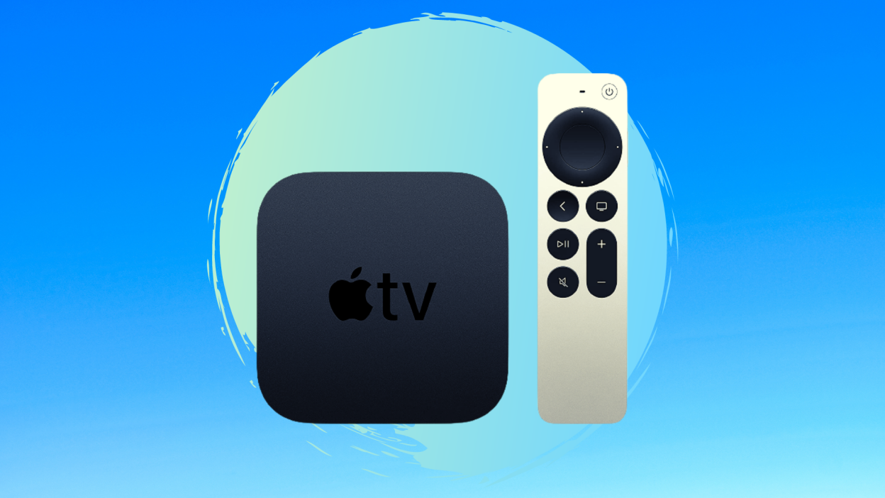 Apple TV 4K on light blue gradient background