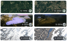 Screenshots from the Earth Day 2022 Google Doodle showing landscapes impacted by climate change.