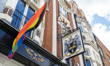 Pride flag outside Comptons Pub, Old Compton Street, Soho