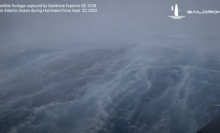 a drone's view from inside Hurricane Fiona