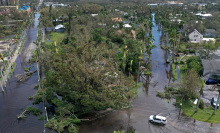  aerial view of flooding and damage from Hurricane Ian in Florida