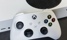 xbox controller propped against the xbox series s 
