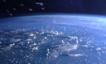 A meteor shower seen from Earth's orbit