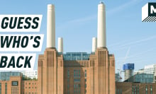 Wide shot of the Battersea Power Station, caption reads: "Guess who's back".