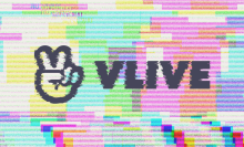 A static rainbow "no signal" TV signal overlayed with the V Live logo in a drak greay.