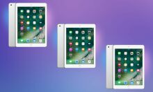 Apple iPad 5 128GB (Refurbished: Wi-Fi Only) on a colorful background.