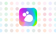 The Hive Social logo - a white abstract bee on top of a an ombre neon blue, purple and pink background - sits on top of a chart of colored dots that the app provides for users to select the color of their Hive profile.