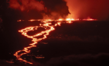  The Big Island's Mauna Loa Volcano erupts on November 28, 2022 on the Island of Hawaii. 