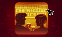 illustration of straight couple drinking at a bar