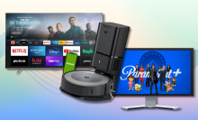 amazon fire tv, roomba i3+, paramount plus with colorful background