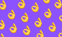 Vector illustration featuring the OK hand gesture emoji on a purple backdrop