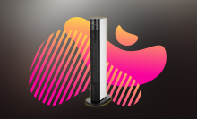 pelonis space heater with pink and black background