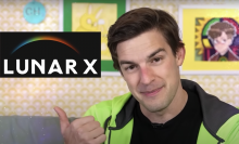 A screenshot from the announcement video featuring a close up of MatPat's face next to the Lunar X logo.