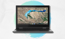 lenovo chromebook with blue and gray background