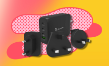 omnia pro charging kit with pink and yellow background