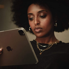 Woman looking at an iPad