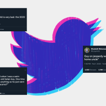 illustration of twitter logo with screenshots of tweets
