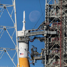NASA mega moon rocket sitting at the launchpad