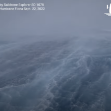 a drone's view from inside Hurricane Fiona