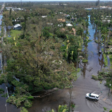  aerial view of flooding and damage from Hurricane Ian in Florida
