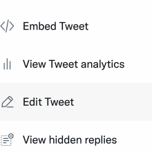 The dropdown menu for a tweet, showing the 'Edit tweet' button