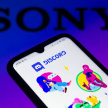 Discord app on phone in front of Sony logo
