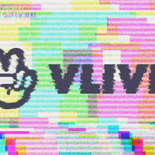 A static rainbow "no signal" TV signal overlayed with the V Live logo in a drak greay.