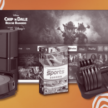 collage of roomba, nintendo switch sports, fire tv, and fitrx dumbbells with orange background