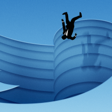 Man falling. Twitter logo in background
