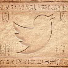 Twitter logo in the style of ancient Egyptian heiroglyphs