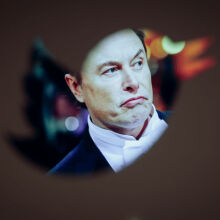 Elon Musk face within Twitter logo
