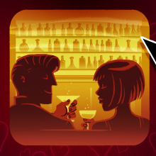 illustration of straight couple drinking at a bar