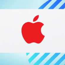 Apple eGift card against a blue background with blue gradient lines