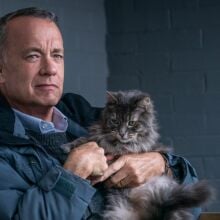 Tom Hanks cuddles a cat in "A Man Called Otto."