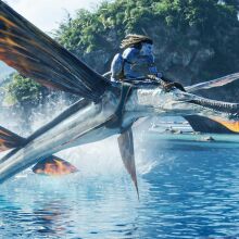 Jake Sully rides a seabeast in "Avatar: The Way of Water."