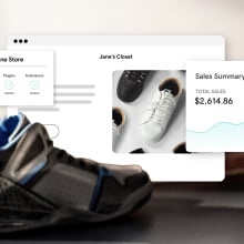 shoes overlayed with online seller webpage icons 