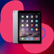 refurbished ipad air with purple and pink background