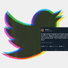 illustration of twitter bird with screenshot of tweet about bigfoot