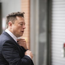 Elon Musk, chief executive officer of Tesla Inc., arrives at court during the SolarCity trial in Wilmington, Delaware, U.S., on Tuesday, July 13, 2021