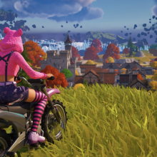 Fortnite player overlooking map on motorcycle
