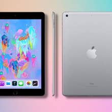 refurbished ipad from three angles with colorful background