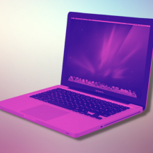 refurbished macbook pro with purple tint and colorful background