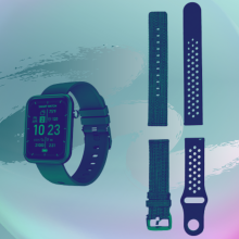 advanced smartwatch with watch bands in teal shade with colorful background