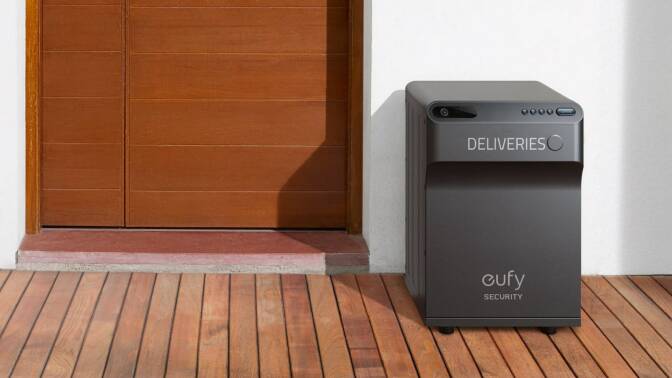 A smart dropbox is lying outside a home.