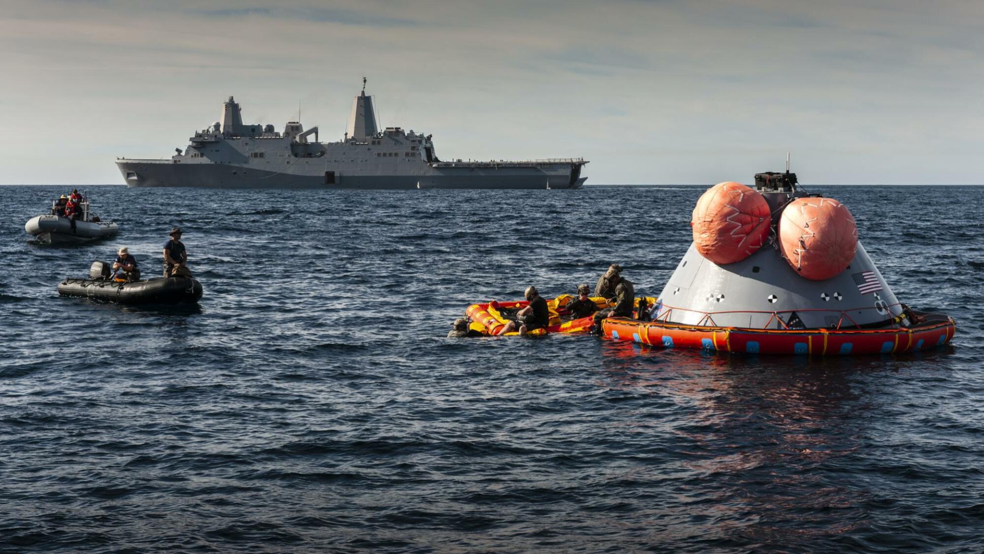NASA and Navy practicing a recovery operation for Orion