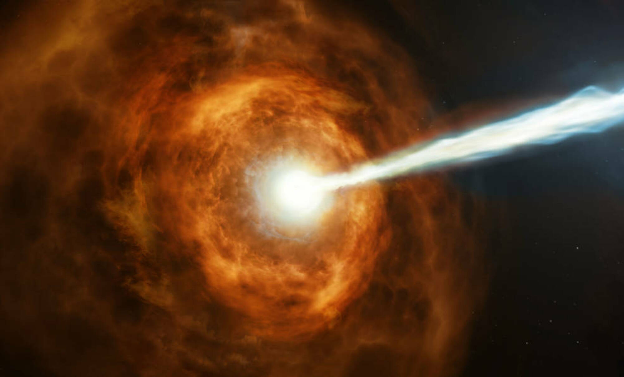An artist's conception of a gamma-ray burst from an exploding star.