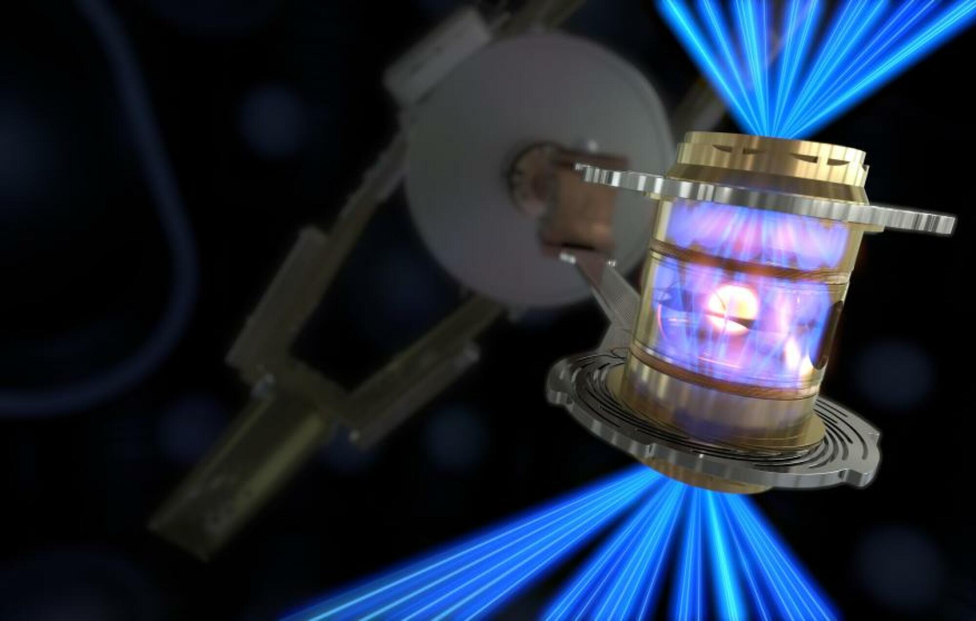 blue lasers compressing a fuel capsule 