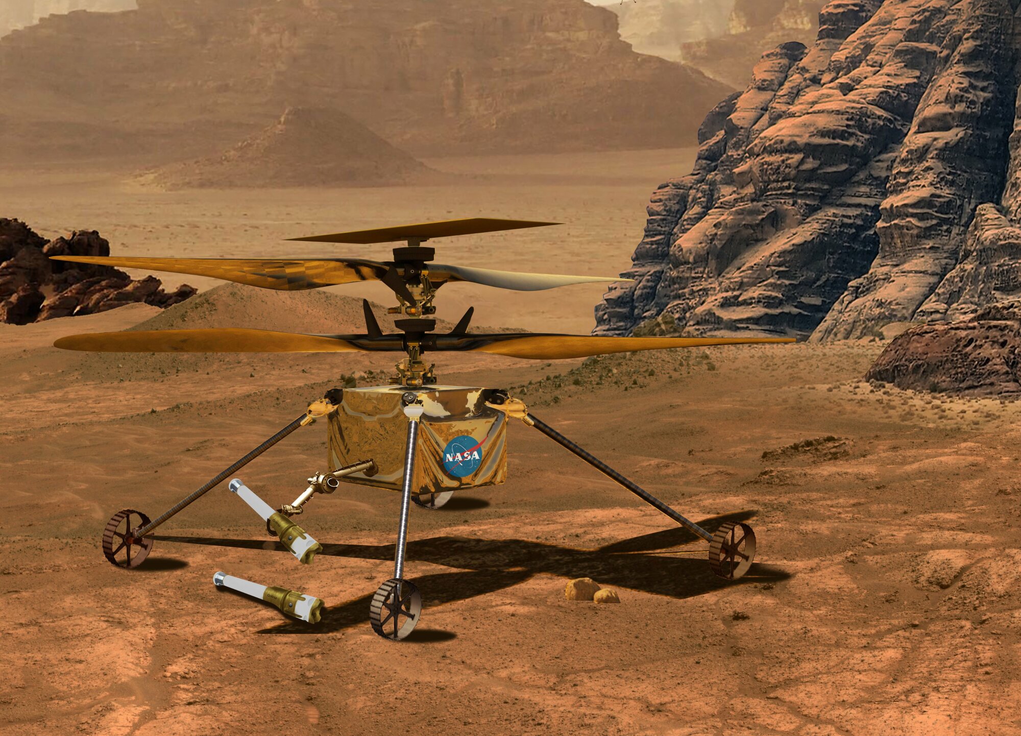 Drones picking up Mars sealed sample tubes