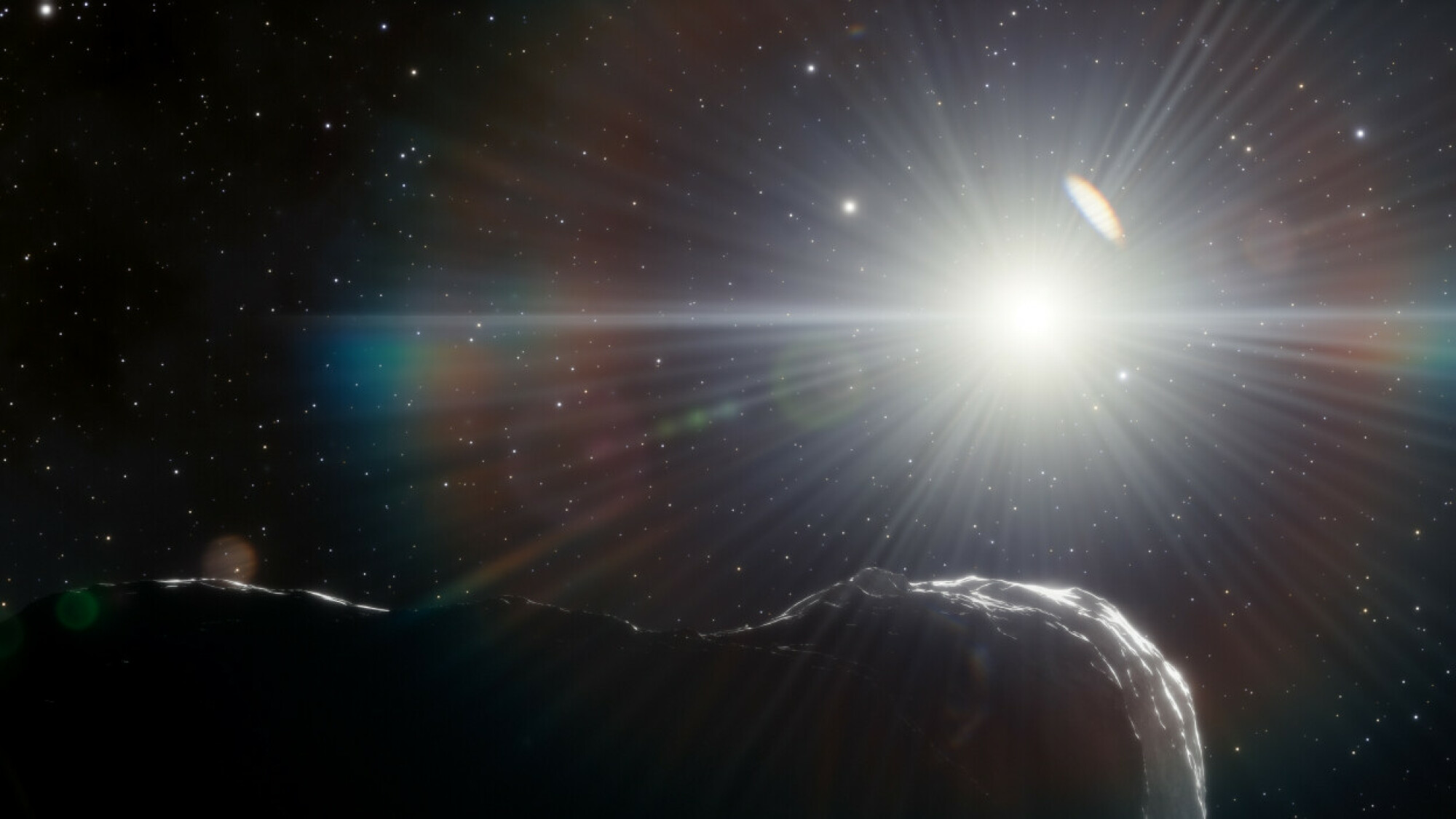 An asteroid hiding in the glare of the sun